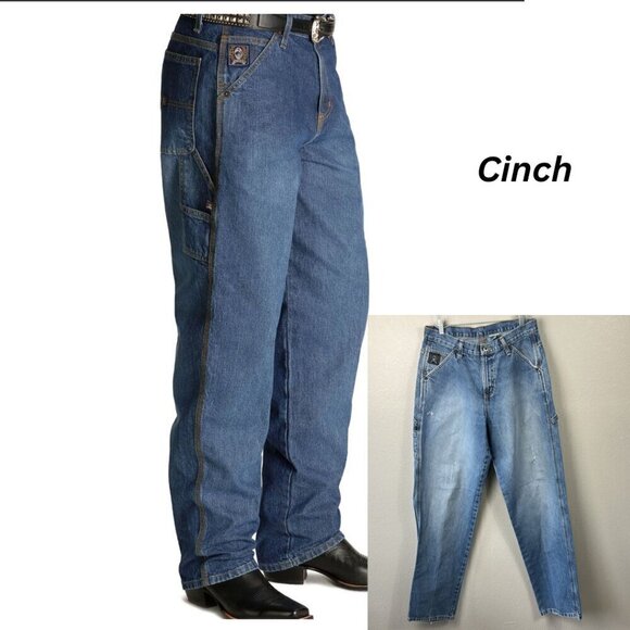 Cinch Cargo Jeans Distressed Light Wash Tapered Straight Leg Cotton Denim 33x36 - Picture 1 of 12